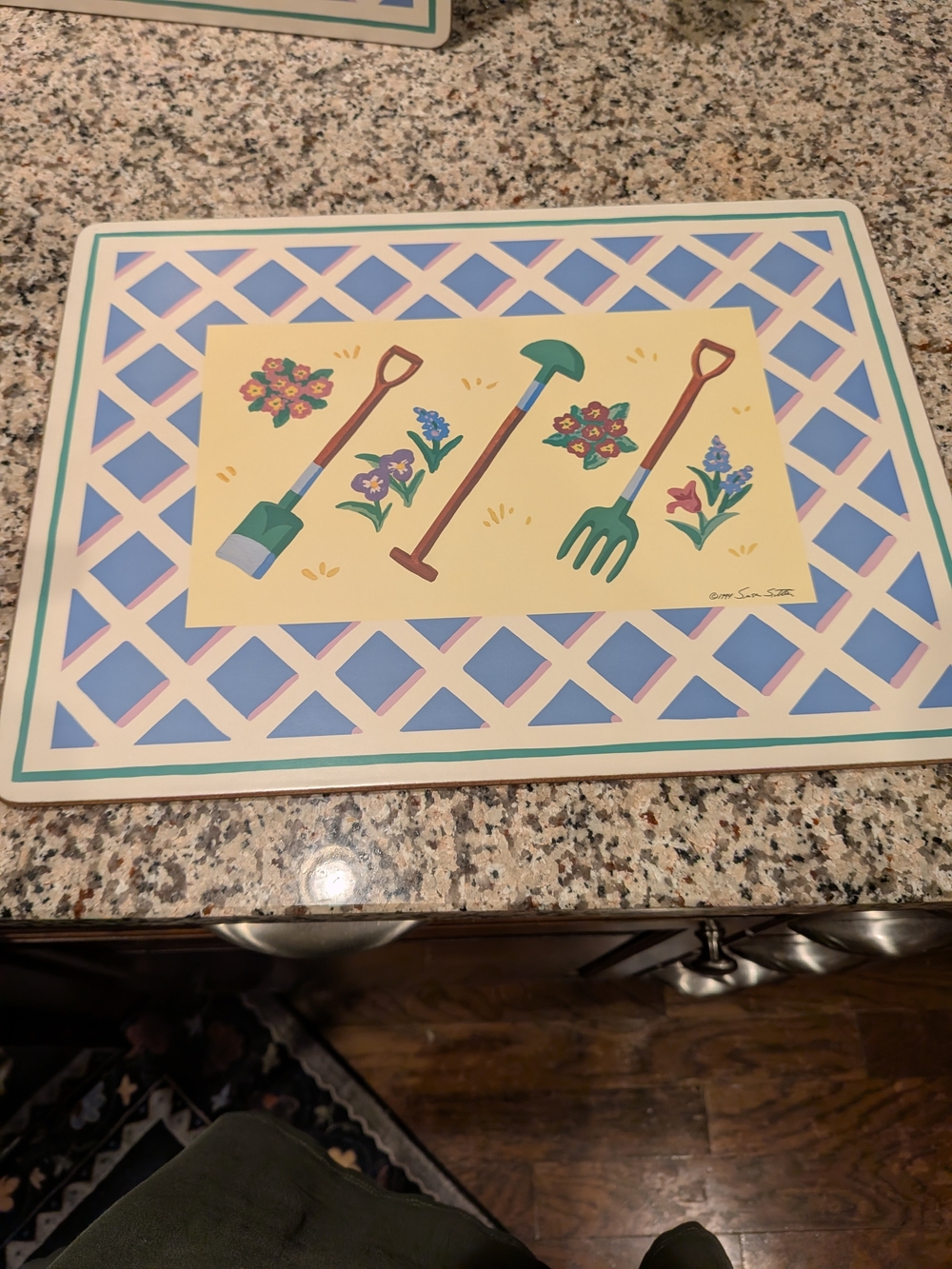 Garden Party By Susan Sittler Cork Backed Placemats - Blue & Yellow Set Of 4